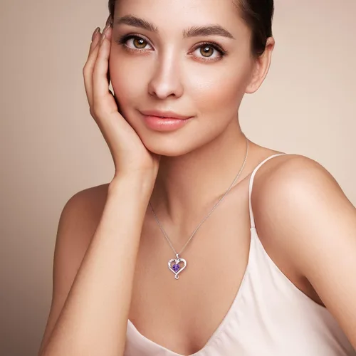 Vista 2 de Collar de piedra natal para mujer, collar de corazón de oro blanco de 18 quilates con relleno de plata de ley 925, joyería de diamante para mujer