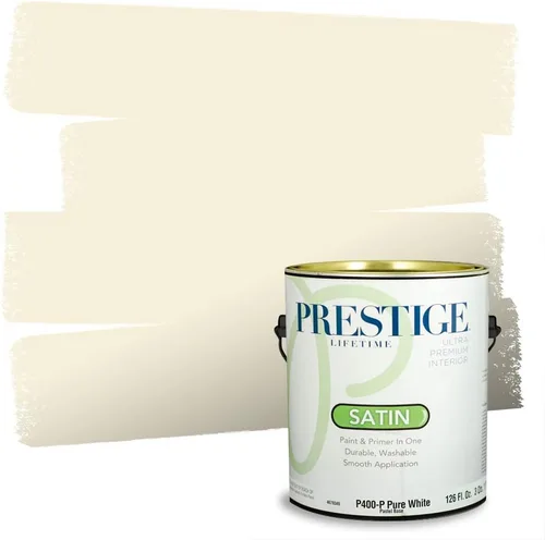 Vista 227 de PRESTIGE Pinturas de pintura exterior e imprimación en uno, 1 galón, plano, combinación comparable de Benjamin Moore* Manzanilla*