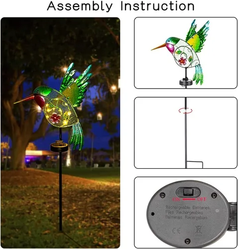Vista 7 de DREAMYSOUL Luces solares de jardín al aire libre, luces solares de colibrí para patio al aire libre, camino, regalos de colibrí para mujeres, mamá