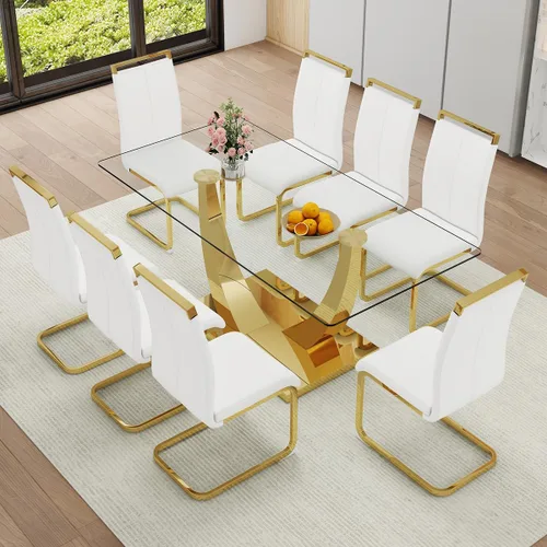 Vista 13 de Juego de Mesa de Comedor Negra para 6, Mesa de Comedor de Mármol Falso de 71" para 6, Juego de Mesa de Cocina Rectangular con Sillas de Cuero PU