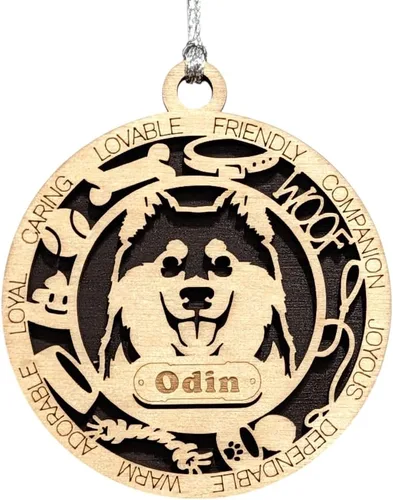 Vista 28 de Adorno de Navidad personalizado para perro Cavalier King Charles Spaniel, redondo de 3 pulgadas, madera cortada con láser de 2 capas, nombre y texto