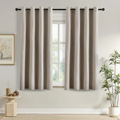 Vista 11 de DONREN Cortinas opacas completas para dormitorio, aislamiento térmico y reducción de ruido, cortinas de lino con ojales para sala de estar y Negro