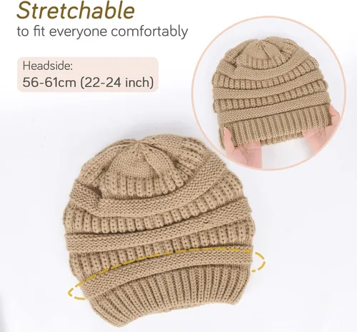 Vista 78 de FURTALK Gorro de invierno para mujer, con forro de satén, tejido trenzado, grueso, holgado, gorro cálido