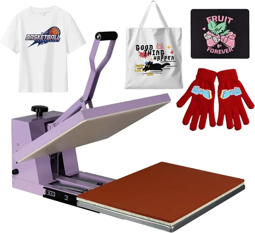 Vista 14 de Máquina manual de prensa térmica de 15 x 15 pulgadas, con base deslizante, rosa para camisetas prendas de vestir bolsa textil cortina mousepad