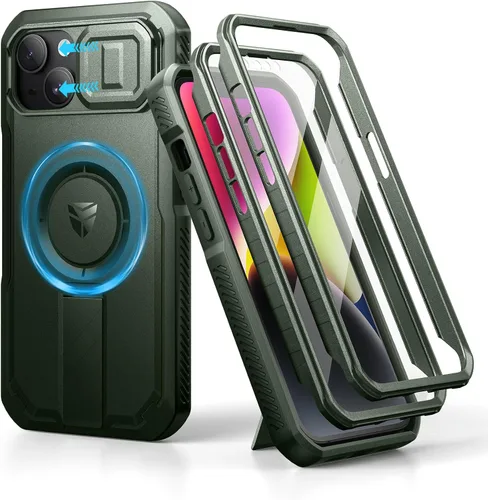 Vista 12 de Dexnor - Funda para iPhone 12 & iPhone 12 Pro con tapa deslizante para cámara, soporte ajustable y protector de pantalla integrado, carcasa