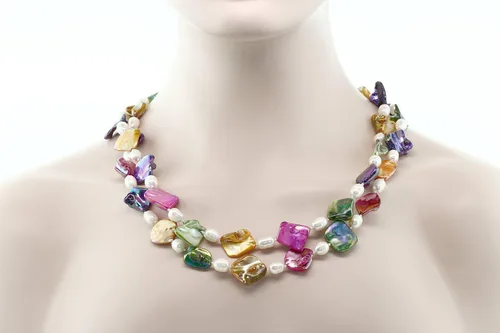 Vista 3 de Gem Stone King Collar cultivado multicolor de perlas de agua dulce de 46 pulgadas y perlas de concha simuladas para las mujeres, Shell