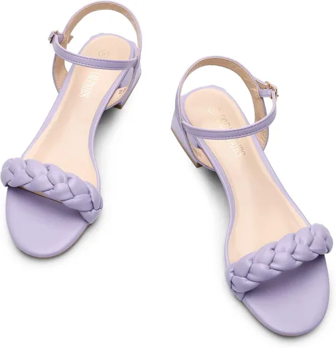 Vista 18 de DREAM PAIRS Zapatos de tacón bajo para mujer con correa de tobillo y puntera abierta trenzada, tacón grueso, sandalias de tacón grueso para fiestas