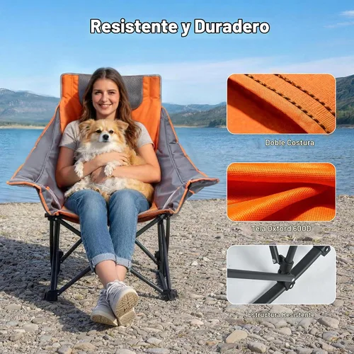 Vista 5 de SUNNYFEEL Silla mecedora de camping de gran tamaño, silla de patio totalmente acolchada con bolsillo lateral, sillón reclinable portátil de césped
