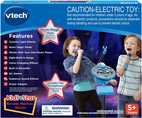 Vista 14 de VTech Kidi Star - Máquina de karaoke de lujo, 2 micrófonos con adaptador de CA, color rosa Azul