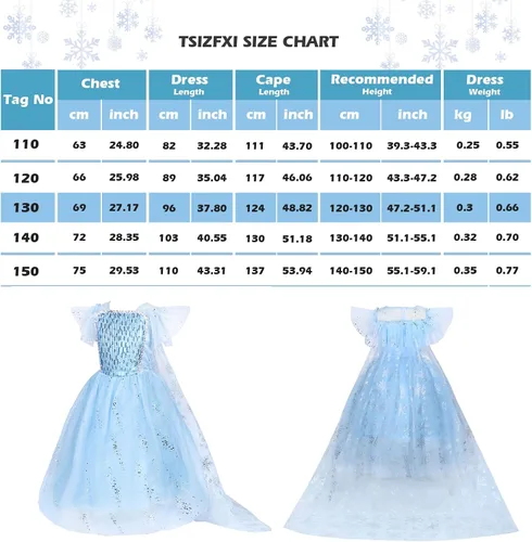 Vista 7 de TSIZFXI Elsa - Vestidos de princesa para niñas, fiesta de cumpleaños con accesorios de 3 a 8 años