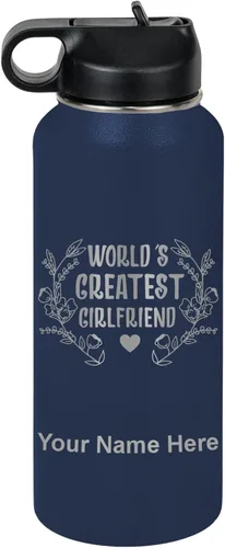 Vista 54 de LaserGram Botella de agua personalizada, World's Greatest Girlfriend, acero inoxidable de doble pared aislada al vacío con popote superior, regalo