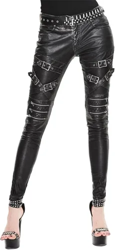 Vista 2 de Pantalones de piel sintética para mujer con cremalleras y hebillas
