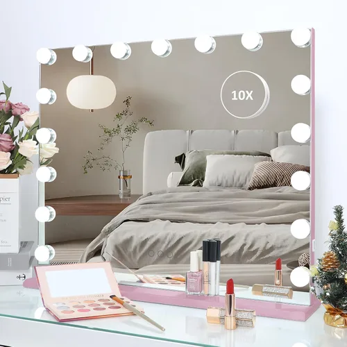 Vista 9 de HOMPEN Hollywood Vanity Mirror Makeup Mirror with Lights, Touch Screen, 3 Color Modes Frameless Tabletop Mirror with 17 Dimmable Bulbs, Green