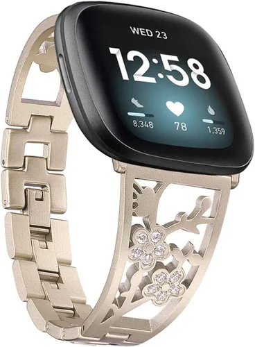 Vista 9 de Pulsera de acero inoxidable compatible con Fitbit Sense 2/Sense/Versa 4/Versa 3, bandas de repuesto brillantes para mujer, pulseras elegantes