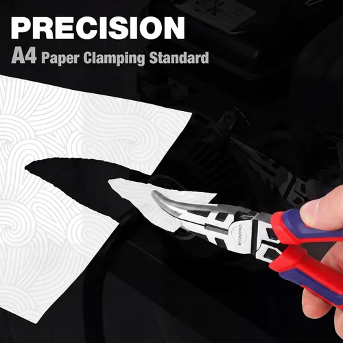 Vista 2 de WORKPRO Alicates de punta de aguja doblada de 6 pulgadas (mandíbula lisa), precisión de abrazadera de papel, acero CRV resistente, agarre suave