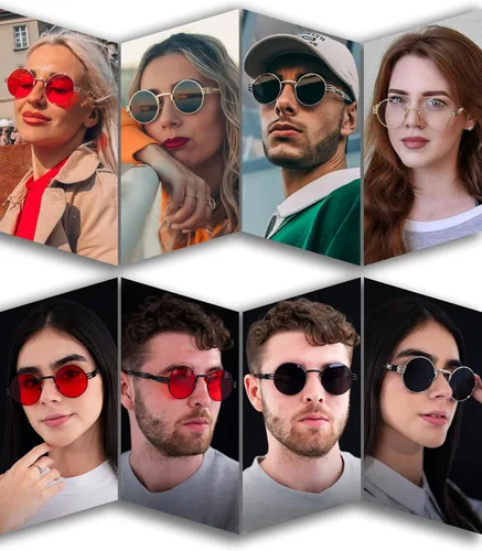Vista 4 de AIEYEZO Round Steampunk Sunglasses for Men Women Retro Circle Hippie Glasses Metal Frame 100% UV Blocking Lens