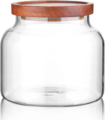 Vista 10 de Labina Recipiente de Almacenamiento de Vidrio Hermético Frascos de Alimentos Recipiente de Cocina con Tapas de Madera, 20 Oz Boca Ancha Organización