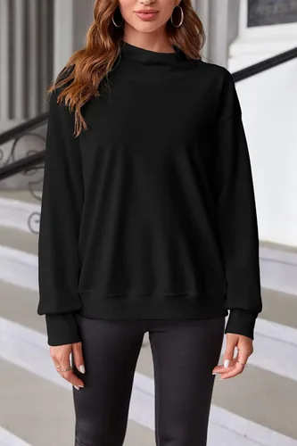 Vista 4 de Doshoop Sudadera de cuello alto de gran tamaño con capucha de manga larga para mujer