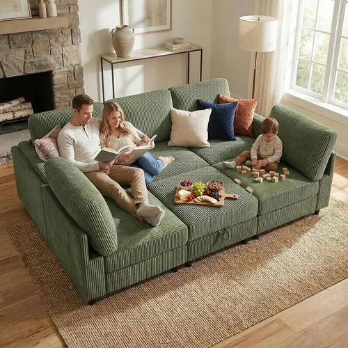 Vista 16 de KKL Sofá modular de 84 pulgadas, sofás de 3 plazas para sala de estar con almacenamiento, sofá modular de asiento profundo seccional, funda