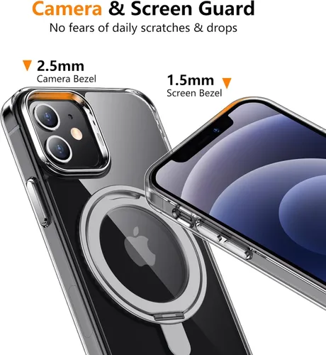 Vista 4 de Magnética para iPhone 12 e iPhone 12 Pro Funda, [con Soporte de Anillo Magnético Invisible Giratorio 360°][A Prueba de Golpes][Compatible