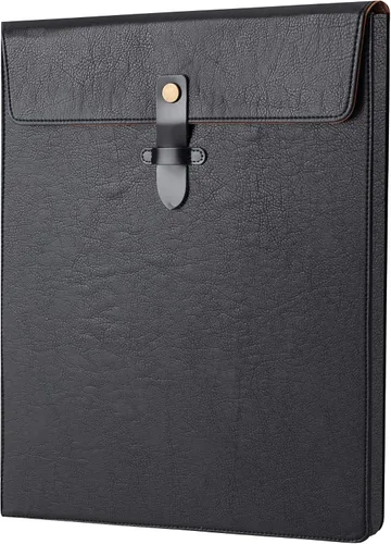 Vista 13 de Carpeta de Archivos de Cuero PU Negro, Organizador de Archivos con Cierre de Presión, Carpeta de Documentos Importantes, Organizador de Documentos