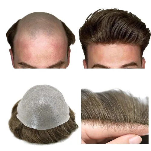 Vista 40 de Tupé para hombre 100% europeo cabello humano tupé para hombres piel ultra fina para hombre piezas de pelo sistema de reemplazo V-Looped Natural