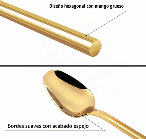Vista 3 de Juego de cubiertos dorados con mango hexagonal de 20 piezas para 4