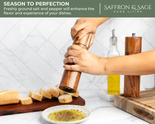 Vista 6 de Saffron & Sage Premium - Molinillo de sal y pimienta de madera de acacia de 2 a 8 pulgadas de alto con ajustes gruesos ajustables, resistente a