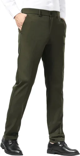 Vista 14 de Plaid&Plain - Pantalones chinos, a los tobillos de corte ajustado, elásticos, color caqui, para hombre