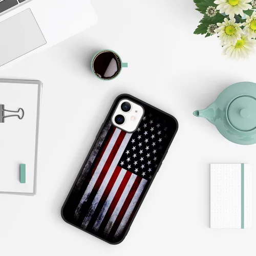 Vista 6 de Funda compatible con iPhone 12/12 Pro, patrón de bandera estadounidense, parte trasera de policarbonato duro, lados de TPU suave, protección a