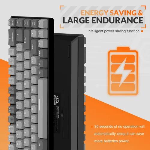 Vista 5 de MAGIC-REFINER RK68 Teclado mecánico inalámbrico 60%, Bluetooth 5.02.4GHz con receptor 2 en 1 de modo dual, teclado ergonómico compacto de 68 teclas