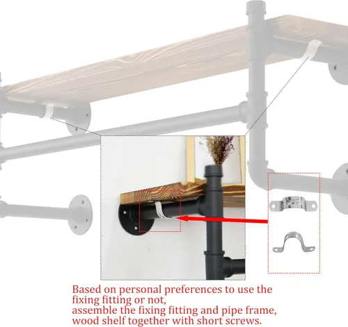 Vista 6 de WEBI Perchero de pared con estante, perchero industrial de 24 pulgadas con estantes, barra de ropa de hierro resistente, barra de ropa de exhibición