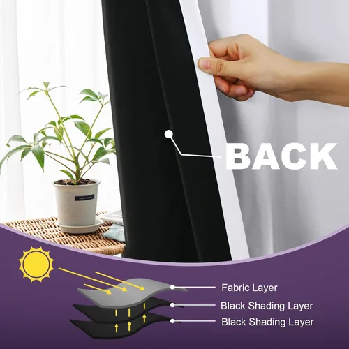 Vista 7 de MeilleMaison Paneles de cortina 100 % opacas para ventana de dormitorio, bloqueo de luz completa, de 84 pulgadas de largo, con aislamiento térmico