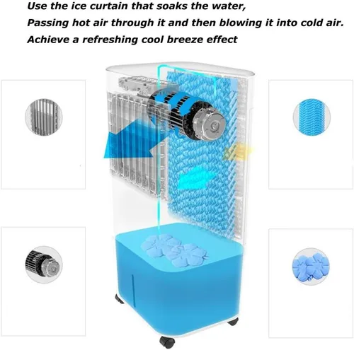 Vista 4 de Ventilador de refrigeración por evaporación, con control remoto, enfriador de aire portátil sin aspas, ventilador eléctrico y humidificador