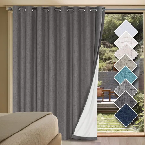 Vista 97 de H.VERSAILTEX Cortinas 100% opacas con aislamiento térmico, texturizadas, de lino, con bloqueo completo de calor y luz, para sala de estar y Negro