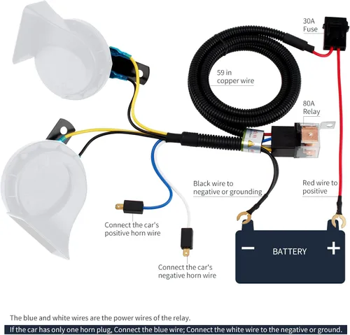 Vista 8 de FARBIN Bocinas universales de 12 V para automóvil, bocinas de vehículo ruidosas, kit de bocina de caracol de doble tono con arnés de relé