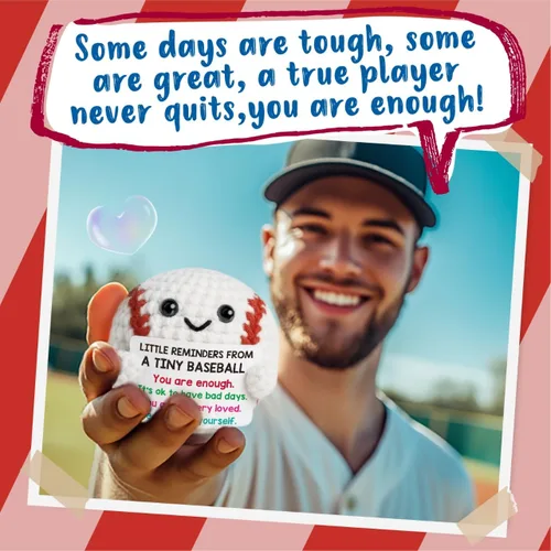 Vista 2 de Regalo de béisbol de ganchillo positivo de Pascua, regalos de béisbol hechos a mano para hombres, mujeres, hijo, hija, regalo de apoyo inspirador