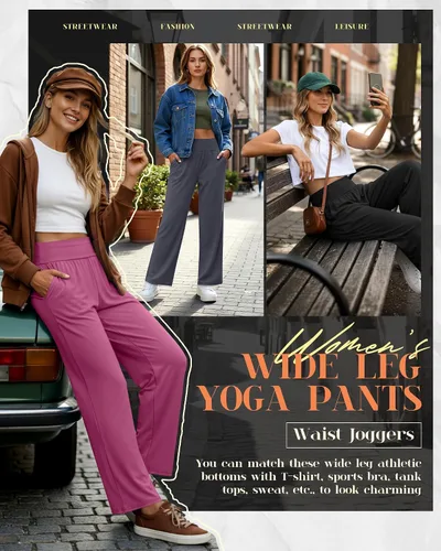 Vista 86 de Neer - Conjunto de 3 pantalones de yoga de pierna ancha para mujer - Pantalones deportivos cómodos, holgados, de cintura alta y casuales