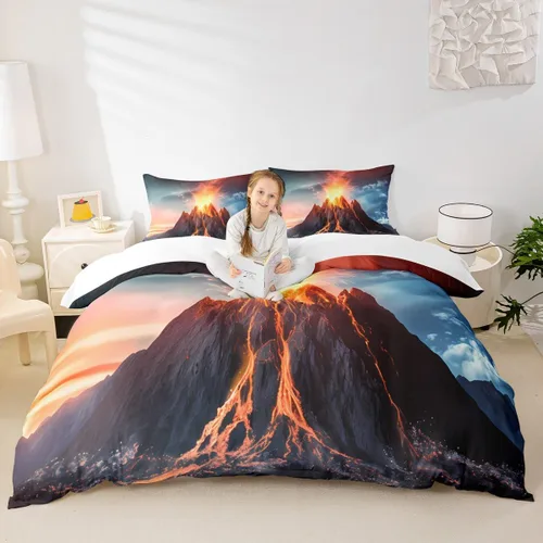 Vista 3 de Feelyou Juego de funda de edredón volcánica de erupción volcánica, funda de edredón de montaña de fuego para niños, niñas, mujeres, hombres