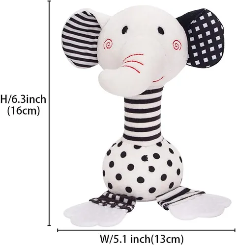 Vista 2 de D-KINGCHY Juguetes para bebés de 0 a 12 meses, juguetes para recién nacidos en blanco y negro, juguete de peluche suave con mordedor y sonido