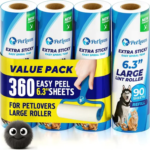 Vista 17 de PetLovers Juego de Rodillos de Pelusa Extra Adhesivos de Gran Valor para la Eliminación de Pelo de Mascotas, Removedor de Pelusa para Perros y Gatos