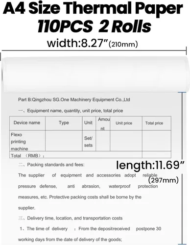 Vista 2 de Phomemo 2 rollos de papel de impresión térmica tamaño A4, secado rápido, papel térmico de 8.27 x 11.69 pulgadas, compatible con impresora térmica