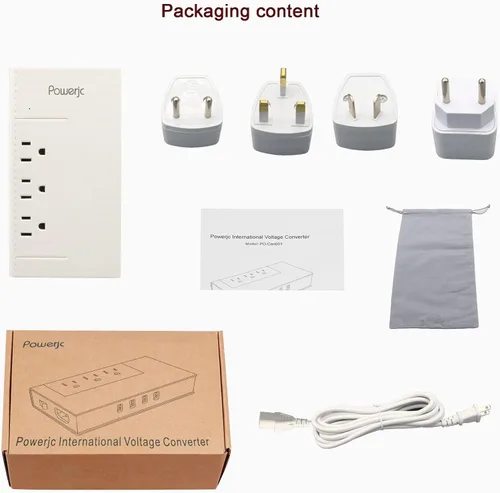 Vista 6 de Convertidor de voltaje de viaje Adaptador de corriente reductor de 220 V a 110 V Potencia nominal 1500 con 4 puertos de carga USB inteligentes ETL