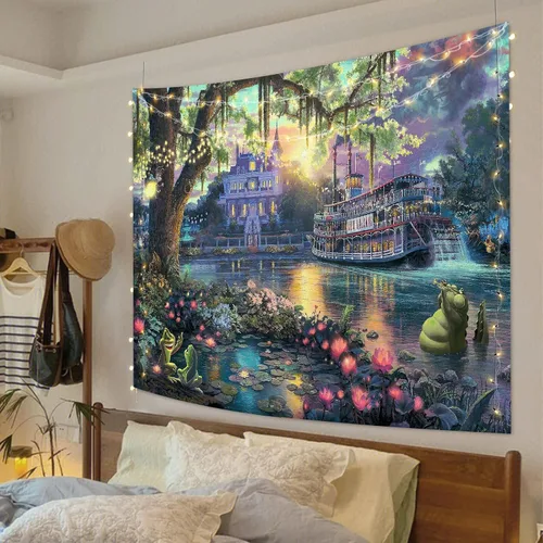 Vista 2 de F-FUN SOUL Tapiz del Palacio del Príncipe, franela suave de 40 x 30 pulgadas, tapiz para colgar en la pared de la isla psicodélica, para sala