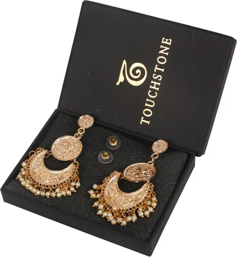 Vista 6 de Touchstone Aretes indios para mujer, joyería de oro, lámpara folklórica, colgante chandbali, declaración gitana, tradicional, boda, novia, moda