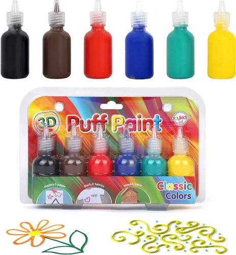 Vista 8 de Darice - Pintura de hojaldr, paquete de 12 pinturas para tela 3D, colores clásicos, juego de pintura permanente no tóxica para niños, a partir de 3