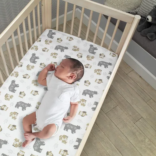 Vista 5 de Lambs & Ivy Woodland Forest Animal Nursery Juego de cama de cuna de 5 piezas - Gris