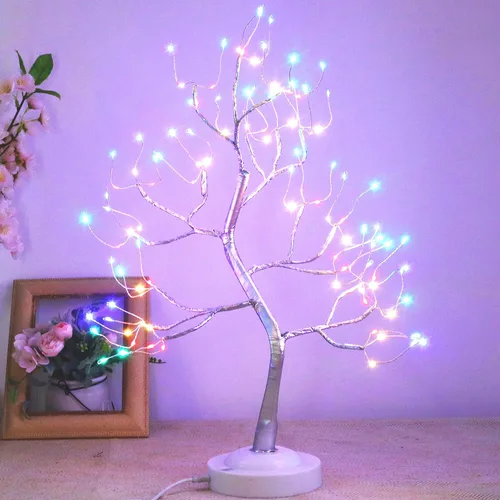 Vista 10 de FUCHSUN - 108 luces LED para árbol bonsái, funciona con batería/USB, lámpara de árbol artificial de mesa de 20 pulgadas para sala de estar