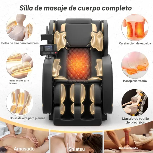 Vista 3 de Megashock SL Track 2026 Silla de masaje de cuerpo completo, silla de masaje de gravedad cero con calor trasero, 12 rodillos fijos, masaje de pies