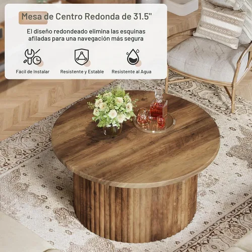 Vista 6 de Tribesigns Mesa auxiliar redonda de 31.5 pulgadas, mesa central circular de granja con base de metal resistente, mesa auxiliar de sofá moderna